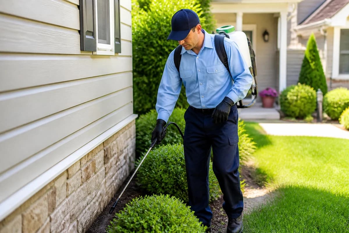 Pest control technician treating a property
